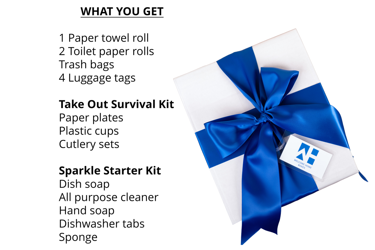 Welcome Home Box Essentials Custom with Luggage Tags – Move-In Must-Haves for the First Day