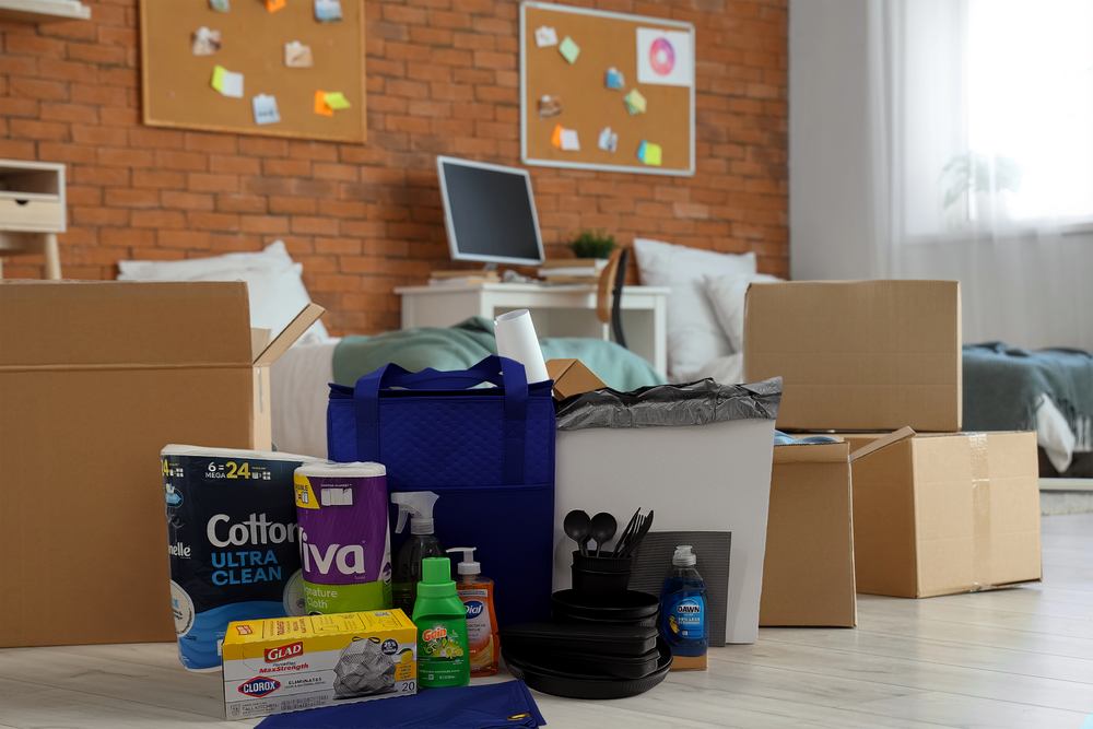 Campus move-in welcome box with dorm essentials for college students