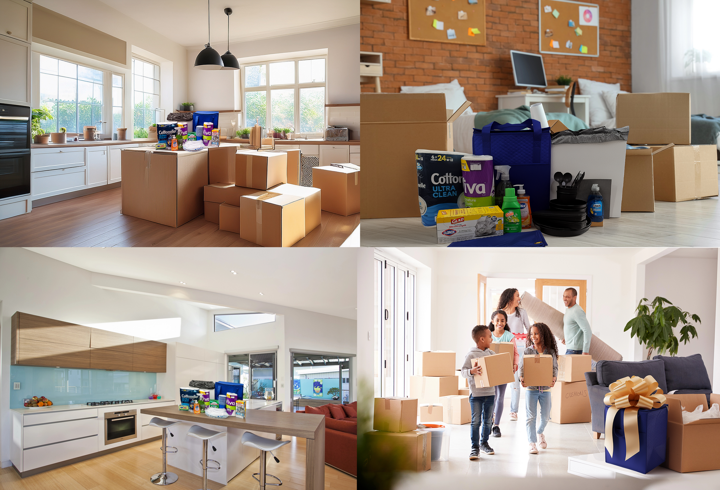 Move-in essentials welcome home box in a new  house, apartment, or vacation rental for the first day moving