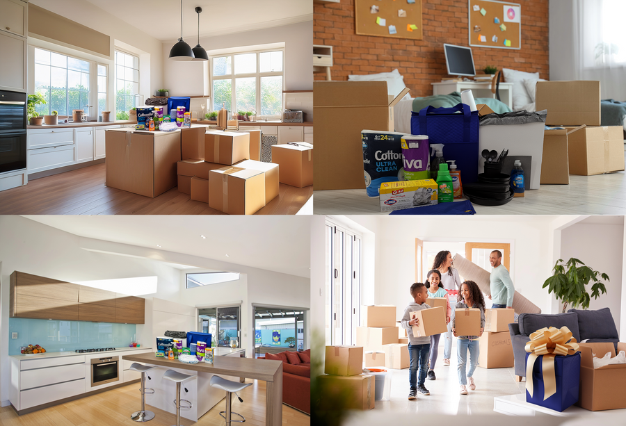 Move-in essentials welcome home box in a new  house, apartment, or vacation rental for the first day moving